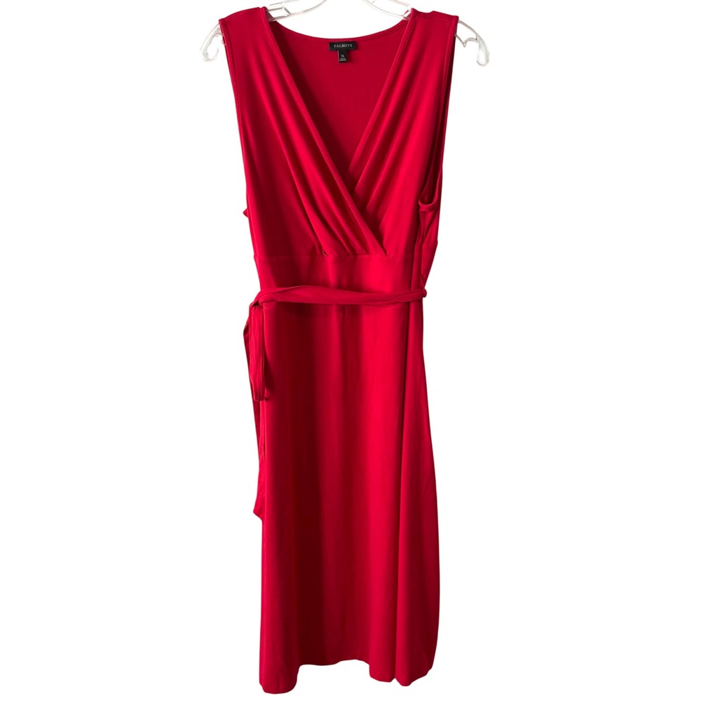 Talbots Red Jersey Knit Sleeveless Stretch Faux Wrap Dress in Size XL